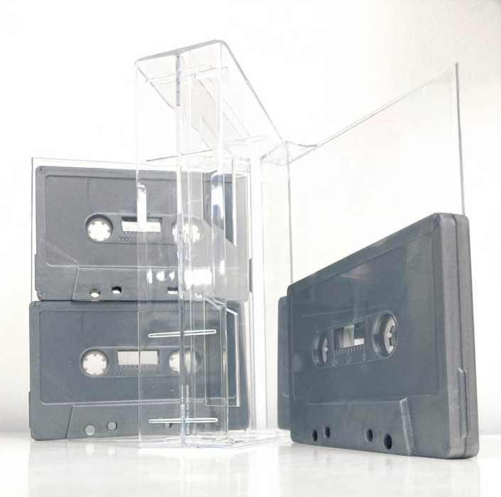 Cassettes in a clear plastic case